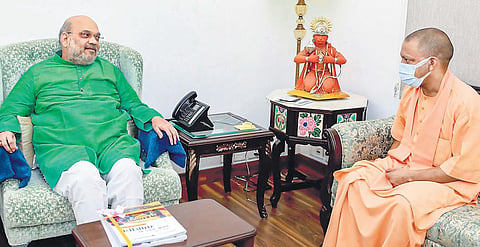 Uttar Pradesh Chief Minister Yogi Adityanath with Union Home Minister Amit Shah, in New Delhi on Thursday | Special arrangement