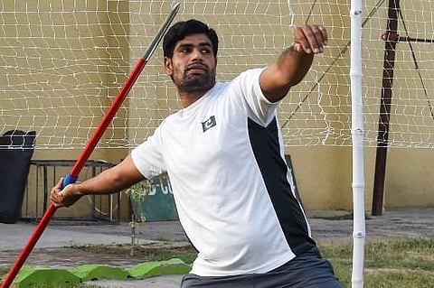 In this picture taken on June 2, 2021, Pakistan's athlete Arshad Nadeem practices the javelin throw during a training session in Lahore. (Photo | AFP)