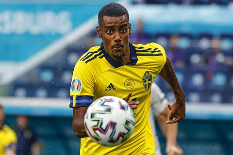 Sweden's Alexander Isak keeps his eyes on the ball during the Euro 2020 soccer championship group E match between Sweden and Slovakia. (Photo | AP)