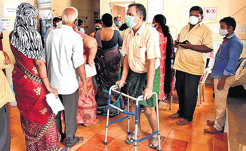 Prakash (70) visits Bairagi Patteda PHC in Tirupati on Tuesday to get a jab | Madhav K