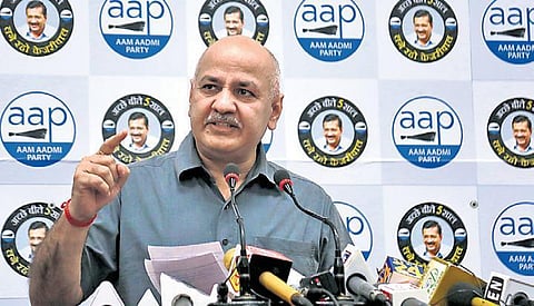Delhi Deputy CM Manish Sisodia addresses a press conference. (Photo | Shekhar Yadav, EPS)