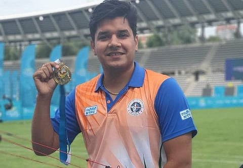 Archer Abhishek Verma bagged gold medal at the Archery World Cup Stage 3. (Photo | Twitter/@India_archery)