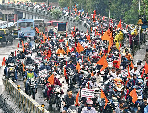 Maratha Kranti Sangharsh Morcha takes out a bike rally demanding reservation for Marathas in Mumbai on Sunday | PTi