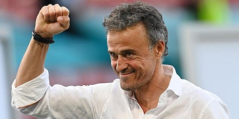 Spain manager Luis Enrique celebrates at the end of the Euro 2020 round of 16 match between Croatia and Spain at the Parken Stadium in Copenhagen. (Photo | AP)