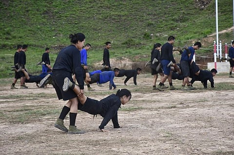 This handout photo from local media group Kantarawaddy Times taken on May 10, 2021 and released on June 4 shows military training conducted by KNPP in Kayah State. (Photo | AFP)