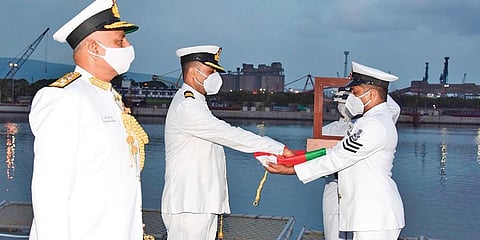 The ship was decommissioned in a solemn and low-key event due to the ongoing pandemic.