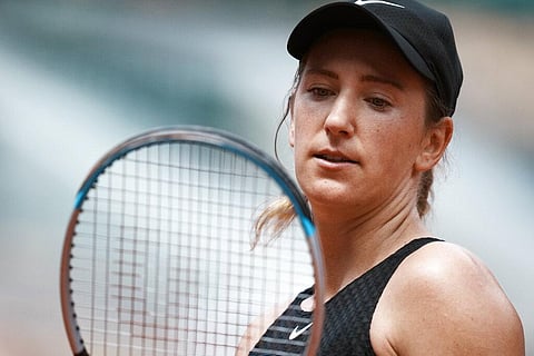 Belarus's Victoria Azarenka looks at her racquet as she played against Russia's Anastasia Pavlyuchenkova during their fourth round match on day 8, of the French Open. (Photo | AP)