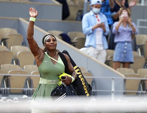 United States Serena Williams waves to the small crowd as she leaves court following her defeat by Kazakhstan's Elena Rybakina in their fourth round match (Photo | AP)