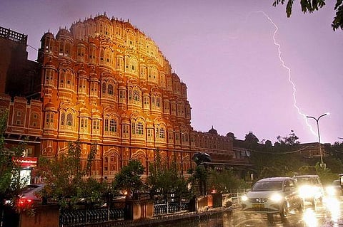 Lightening strike near Hawamahal (Photo | Express)