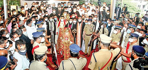The mortal remains of Catholicos Baselios Paulose II being laid to rest at a specially made crypt at the Catholicate Palace chapel at Devalokam in Kottayam on Tuesday| Vishnu Prathap