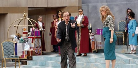 Actors from the Royal Shakespeare Company rehearse scenes from the William Shakespeare play The Comedy of Errors in the specially constructed Lydia & Manfred Gorvy Garden Theatre. (Photo | AFP)