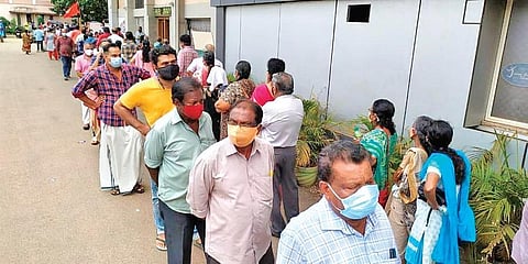 People queue up for vaccination at Jimmy George Indoor Stadium in Thiruvananthapuram | FILE PIC