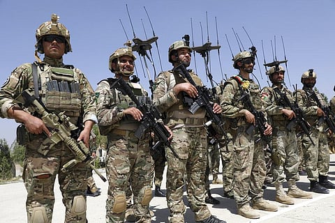 Newly Afghan Army Special forces attend their graduation ceremony after a three-month training program at the Kabul Military Training Centre (KMTC) in Kabul. (Photo | AP)