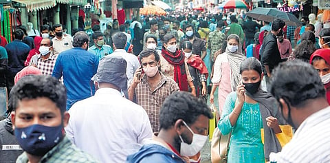 The huge rush witnessed at SM Street in Kozhikode, the commercial hub of the city, on Friday | T P Sooraj