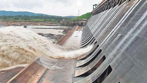 Floodwater being released from Hirakud dam.