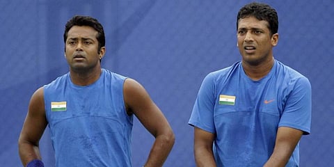 Indian tennis legends Leander Paes (L) and Mahesh Bhupathi (Photo | PTI)