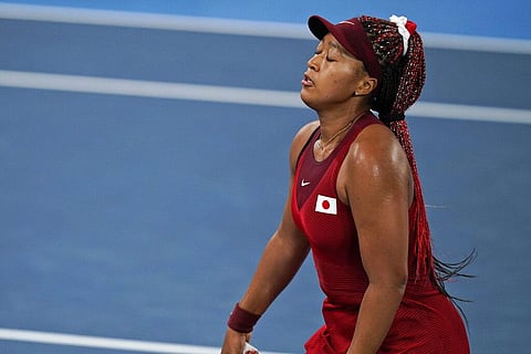 Naomi Osaka, of Japan, reacts after losing a point to Marketa Vondrousova, of the Czech Republic. (Photo | AP)