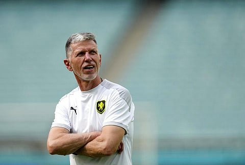 Czech Republic's manager Jaroslav Silhavy supervises a training session ahead of Saturday's Euro 2020 soccer championship quarterfinal match against Denmark. (Photo | AP)