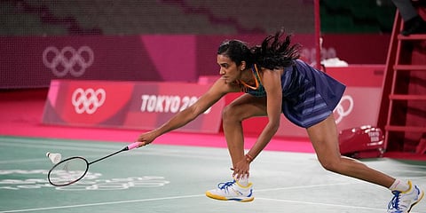 India's PV Sindhu competes against Taiwan's Tai Tzu-Ying during their women's singles badminton semifinal match at the 2020 Summer Olympics in Tokyo, Japan. (Photo | AP)