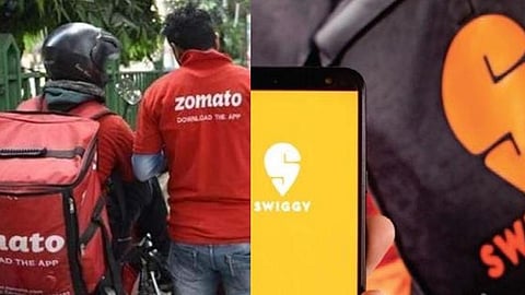 (L) Zomato logo and (R) Swiggy logo