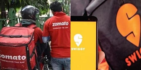 (L) Zomato logo and (R) Swiggy logo