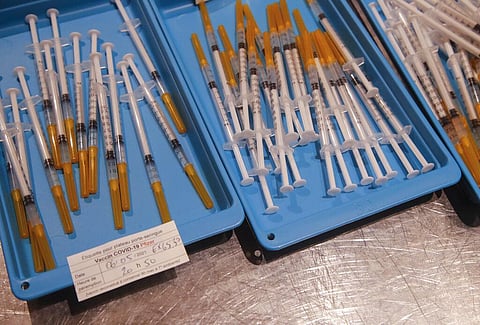 Pfizer vaccine against COVID-19 disease at a vaccination center. (File Photo | AP)