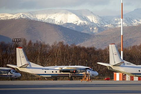 The Antonov An-26 with the same board number #RA-26085 as the missed plane is parked at Airport Elizovo outside Petropavlovsk-Kamchatsky, Russia, Tuesday, Nov. 17, 2020. (Photo | AP)