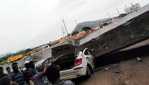 Utter chaos prevailed when the beams crashed with a loud noise and people ran for safety (Photo | Express)