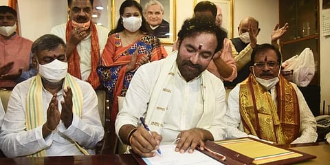 G Kishan Reddy takes charge as the Union Minister of Culture and Tourism. (Photo | Express photo, Parveen Negi)