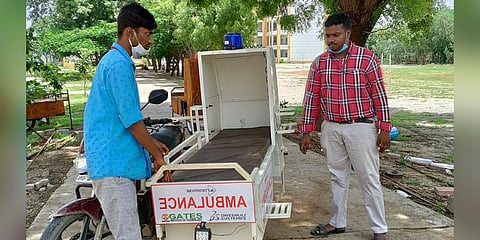 Two-wheeler ambulance, a concept of engineering students and design of Dassault