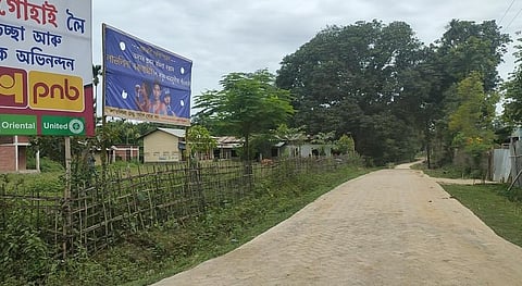 The newly laid road that connects Baro Mukhia village, Lovlina Borgohain's native place, in Golaghat district. (Photo | Rajkalpa Hazarika)