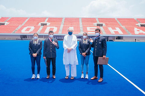 CM Patnaik also handed over cash awards of Rs 50 lakh each to Deep Grace Ekka and Namita Toppo who were part of the women’s hockey team at the Olympics. (Photo | EPS)