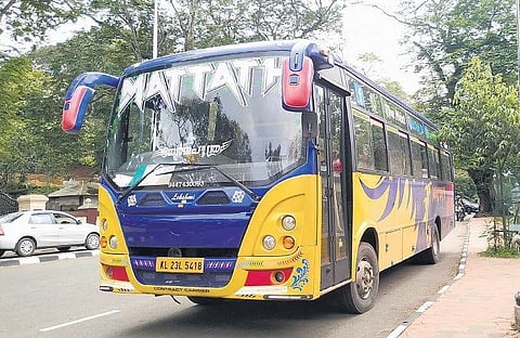 A tourist bus parked in Thiruvananthapuram