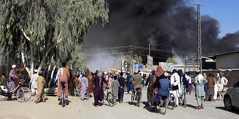 Smoke rises after fighting between the Taliban and Afghan security personnel, in Kandahar, southwest of Kabul, Afghanistan. (Photo | AP)