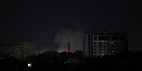 Smoke rises next to the US Embassy in Kabul. (Photo| AP)