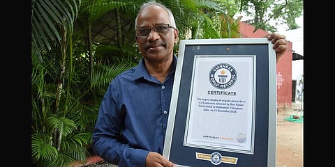 Ravi Kumar Toleti, a math teacher, displays his certificate of recognition from the Guinness World Record | RVK Rao