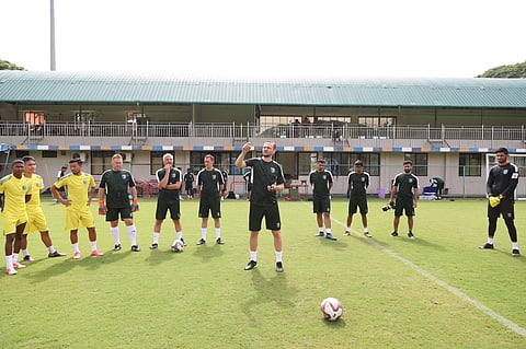 ISL side Kerala Blasters head coach conducts a training session during the club's pre-season which is underway in Kochi (Pic credit: KBFC)