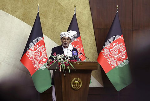 Afghan President Ashraf Ghani speaks at the extraordinary meeting of the Parliament in Kabul, Afghanistan, Monday. (Photo | AP)