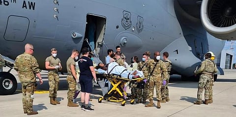An Afghan woman gave birth aboard an Air Force C-17 that flew from the Middle East to Ramstein Air Base in Germany. (Photo | Twitter: @AirMobilityCMD)