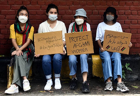 Students during a protest against the Taliban takeover of Afghanistan | Parveen Negi