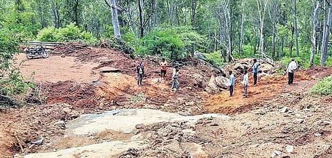 The landslide occurred at the 10th curve of Nandi Hills near Chikkaballapur on Tuesday night. The road has now been closed to tourists | Express