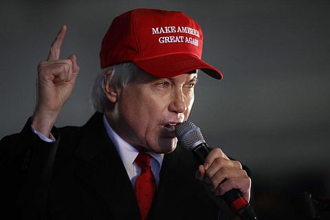 Attorney Lin Wood, a member of President Donald Trump's legal team, gestures while speaking during a rally on Dec. 2, 2020. (Photo | AP)