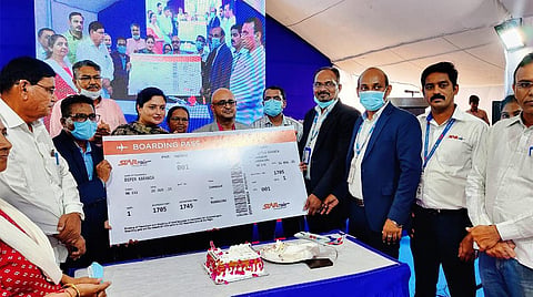 Star Air officials took pictures during the launch of maiden flight on Thursday.