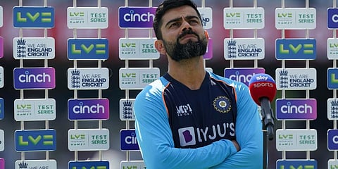 Indian captain Virat Kohli reacts during the presentation ceremony after their loss on the fourth day of third Test match between England and India, at Headingley cricket ground in Leeds. (Photo | AP)