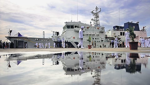 Indian Coast Guard ship Vigraha anchored at Chennai Port ahead of its commissioning on Saturday | debadatta mallick