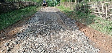 The road being laid to Lovlina's village, Baro Mukhia (Photo | Special arrangement)