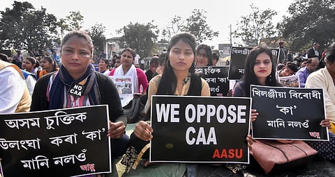 Activists of All Assam Students Union (AASU) protest against the Citizenship Amendment Act in Guwahati. (File photo| PTI)