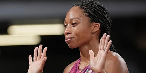 Allyson Felix, of the United States, reacts prior to the start in a semifinal of the women's 400-meters at the 2020 Summer Olympics in Tokyo. (Photo | AP)
