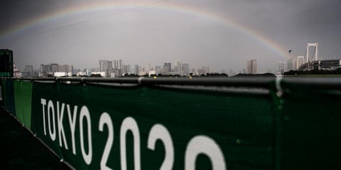 A rainbow is seen during the Tokyo 2020 Olympic Games at the Odaiba Marine Park in Tokyo. (File photo| AFP)