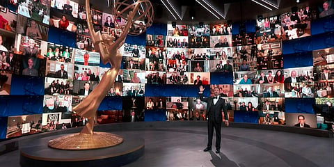 Host Jimmy Kimmel speaks on stage during the 72nd Emmy Awards telecast. (File photo| AP)